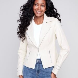 CHARLIE B Women's Cream Faux Leather Jacket